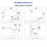 Blanco AXIA III 6 S Granit Evye, Siyah, Sol, Cam kesme tahtalı, 100x51 cm - Thumbnail