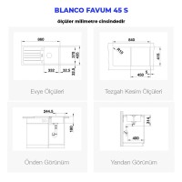 Blanco FAVUM 45 S Granit Evye, Siyah, Tek Hazneli, Damlalıklı, 86x43,5 cm - Thumbnail