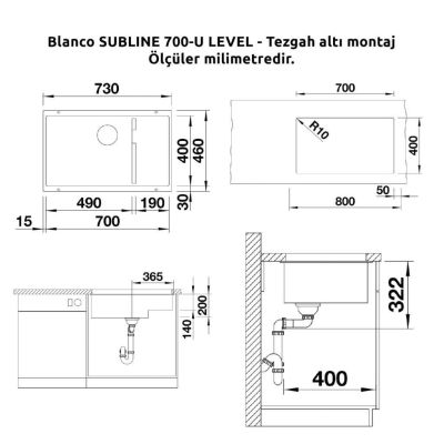 Blanco SUBLINE 700 U Level Evye, Alumetalik, LINUS-S Krom Evye Seti