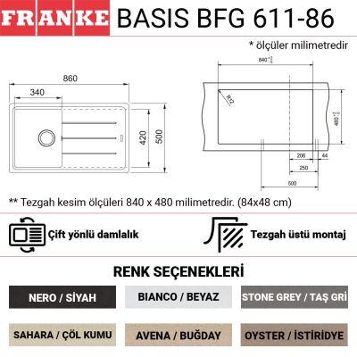 Franke BFG 611 Granit Stone Grey Evye, Active Plus Doccia Krom Spiralli Armatür Seti