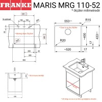 Franke MRG 110-52 Granit Evye, Matt Black, Tezgahaltı, Tek hazne, 52x40 cm - Thumbnail