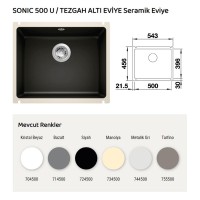 NUEVO SONIC 500 U Seramik Evye, Kristal Beyaz, Tezgah altı, 50x40 cm - Thumbnail